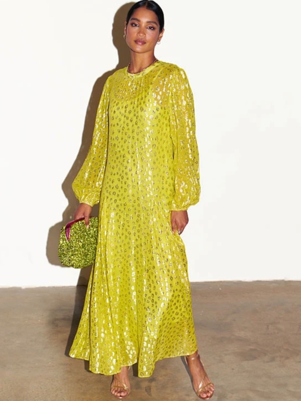 Like New Never Fully Dressed Lime Animal Jacquard Long Sleeve Bibi Dress - US 10